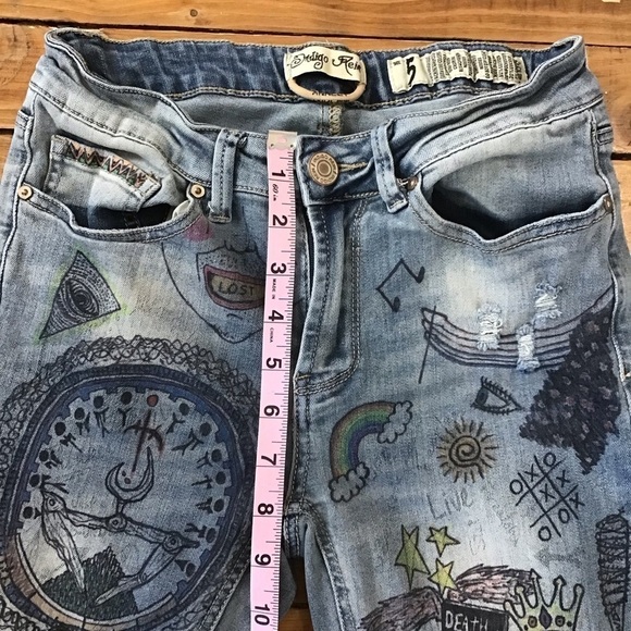 INDIGO Rein colored jeans size 5 artist boho skinny stretchy denim faded blue - Picture 7 of 11